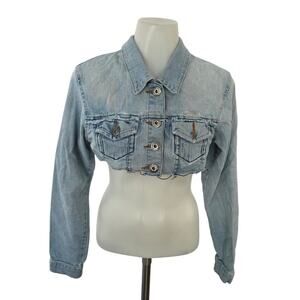 Americana Blue Light Wash Cropped Denim Jacket Small Basic Y2K 2000s Casual